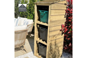 Wooden store for three recycling bins