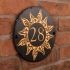 Round Rustic Slate House Number with Golden Sun 1 